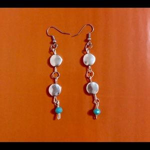 DANGLE TURQUOISE AND SILVER EARRINGS HANDMADE- NEW